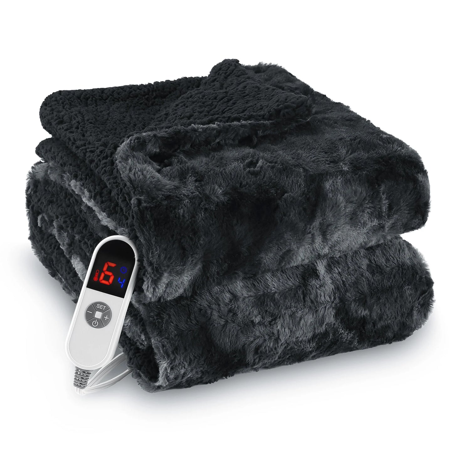 Soft Faux Fur Heated Electric Blanket  50" X 60" Tie-Dye Black